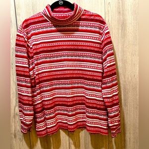 Land's End Relaxed Fit Women's Red White Striped Mock Neck Top Long Sleeve XLP